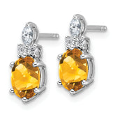 14K White Gold Polished Diamond and Citrine Twisted Post Earrings